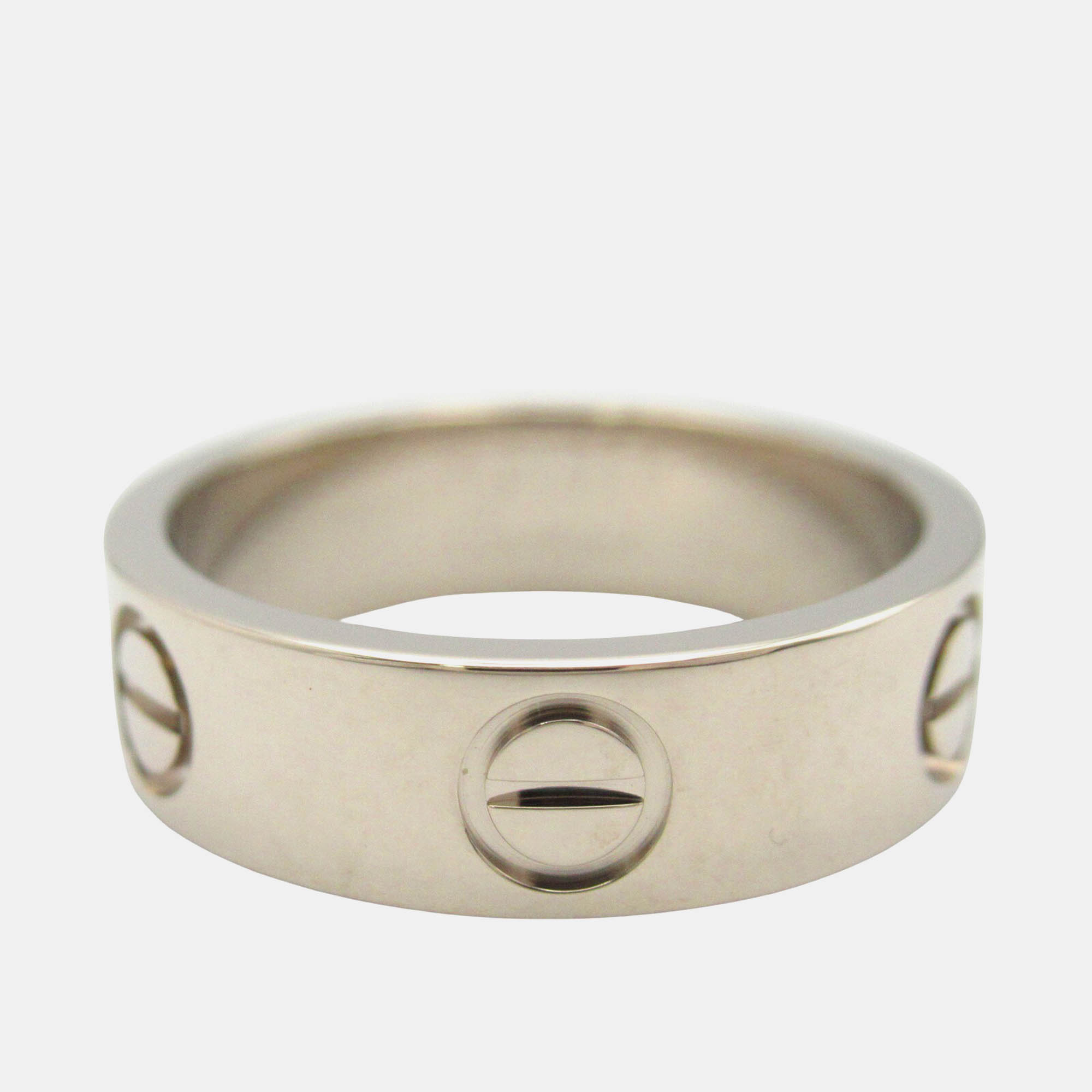 Pre-owned Cartier Love 18k White Gold Band Ring Eu 51
