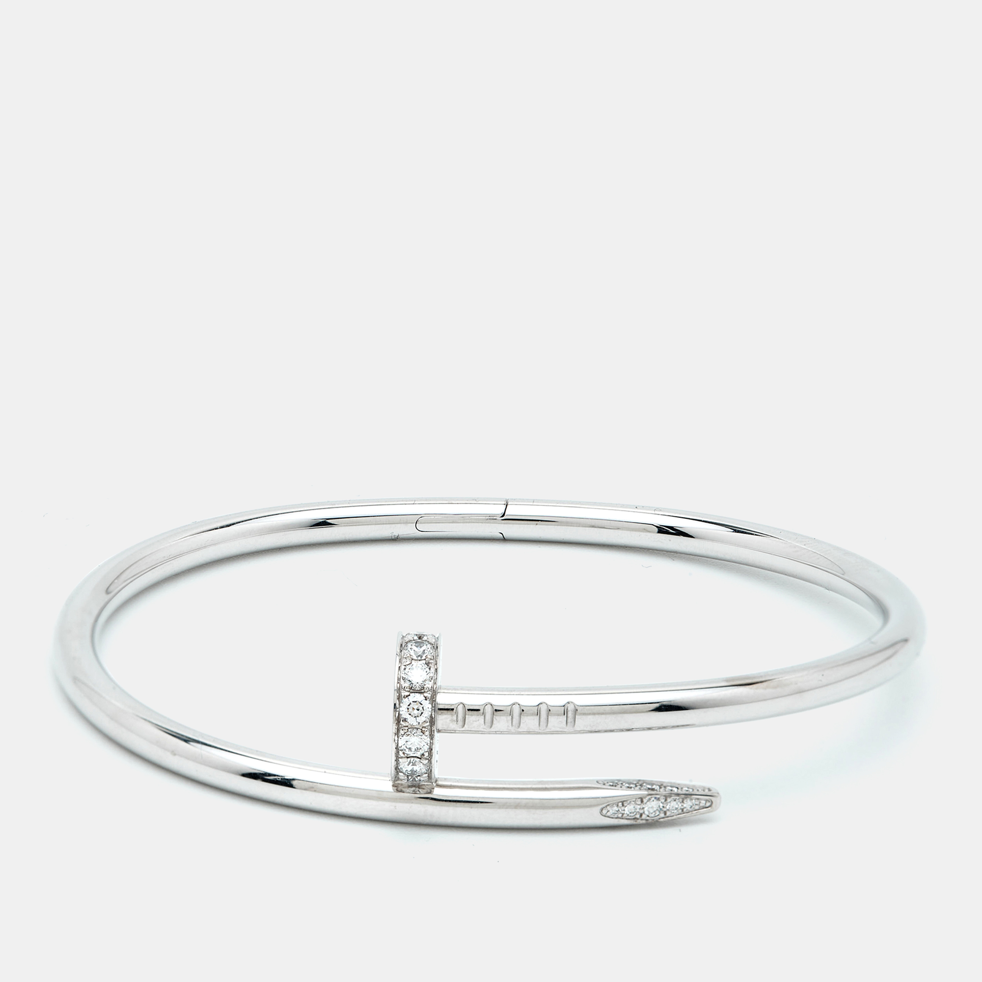 Pre-owned Cartier Juste Un Clou Diamonds 18k White Gold Classic Model Bracelet 17