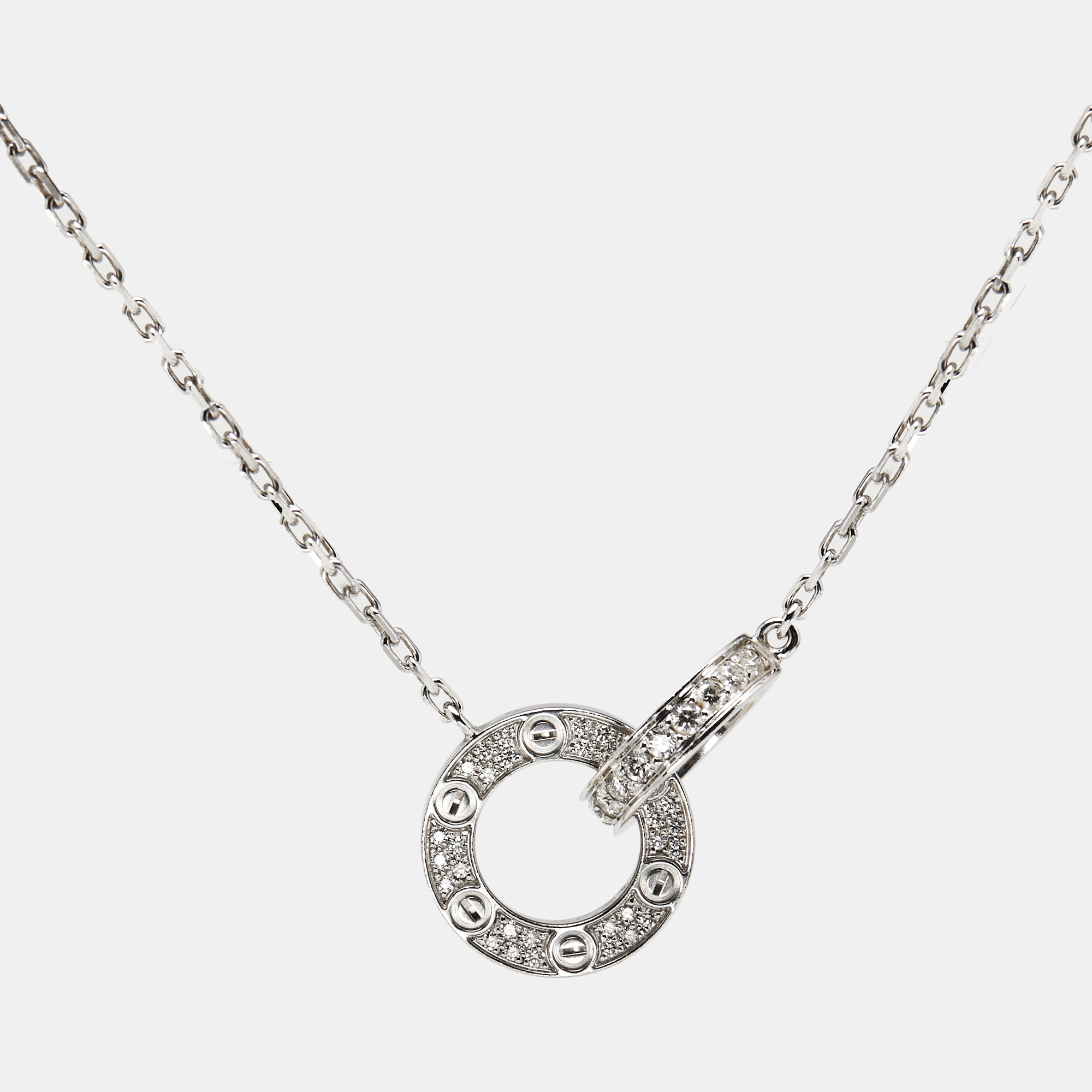 Pre-owned Cartier Love Diamonds 18k White Gold Necklace