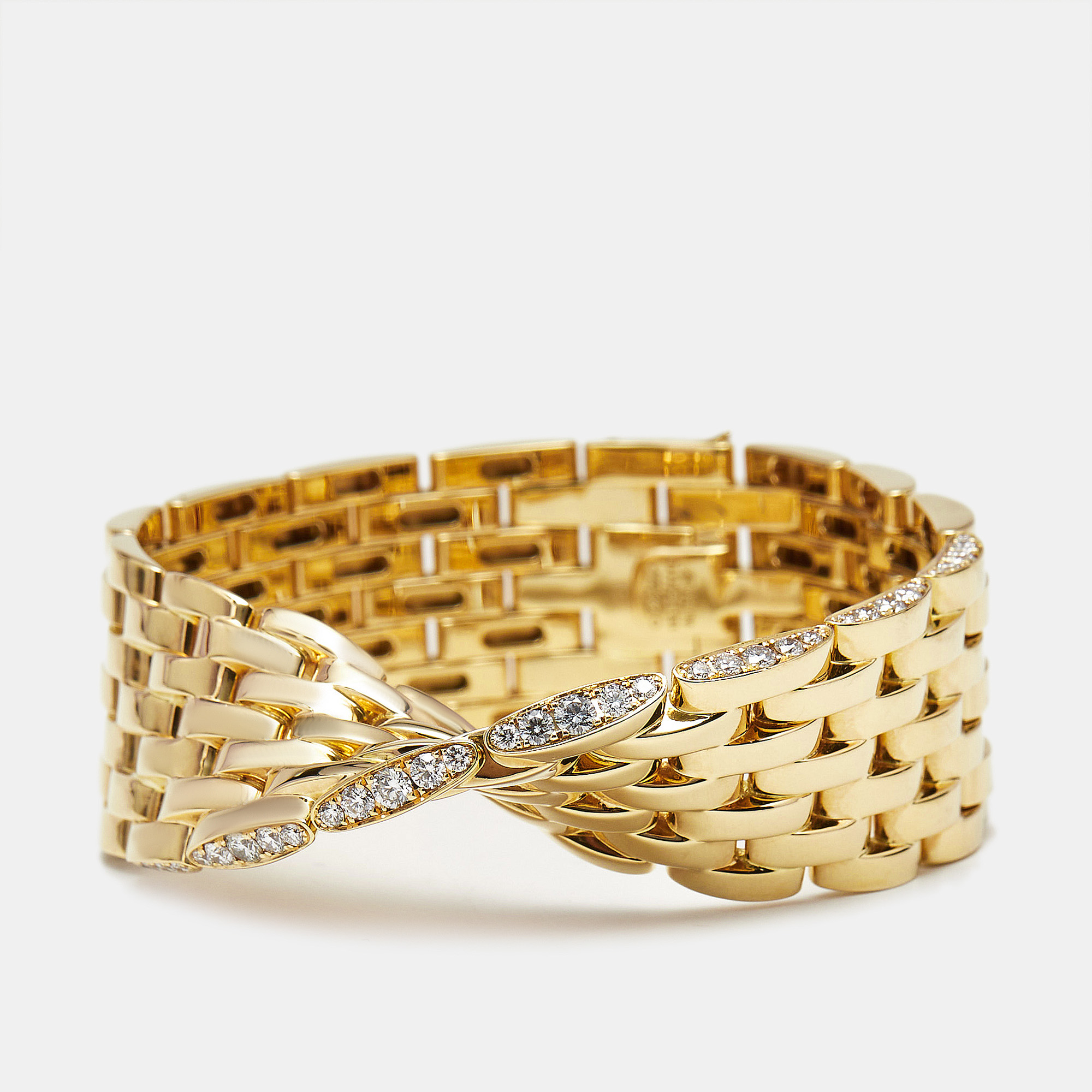 Pre-owned Cartier Maillon Panthère Ivresse Collection Diamond Twisted 18k Yellow Gold Bracelet