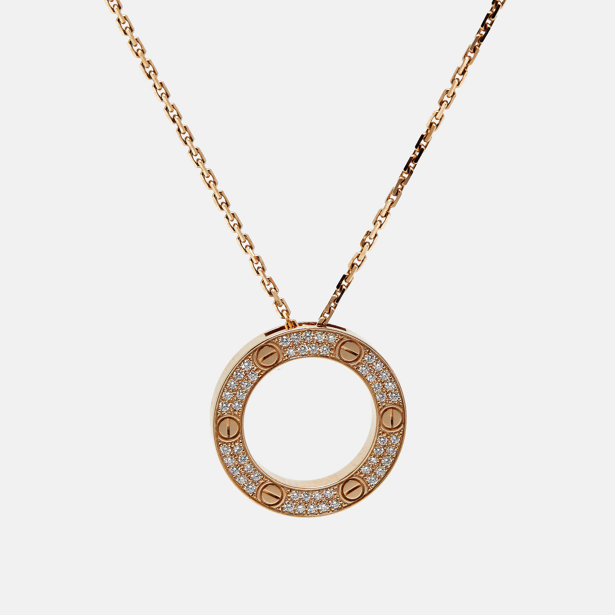 Pre-owned Cartier Love Diamonds 18k Rose Gold Necklace