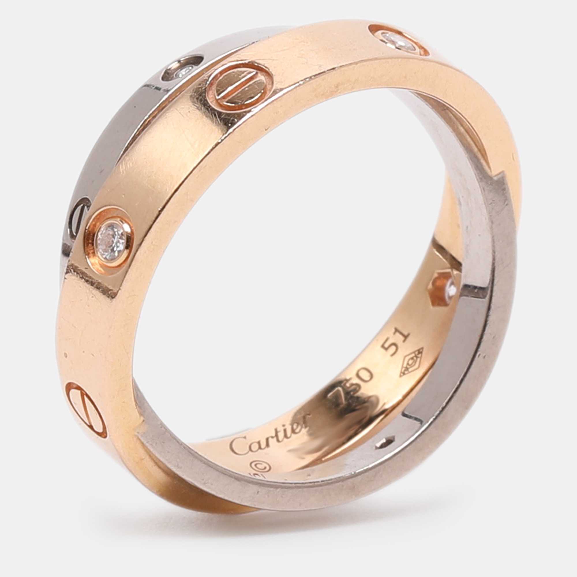 

Cartier Love 2 Diamond 18K Rose Gold/White Gold Double Band Ring Size