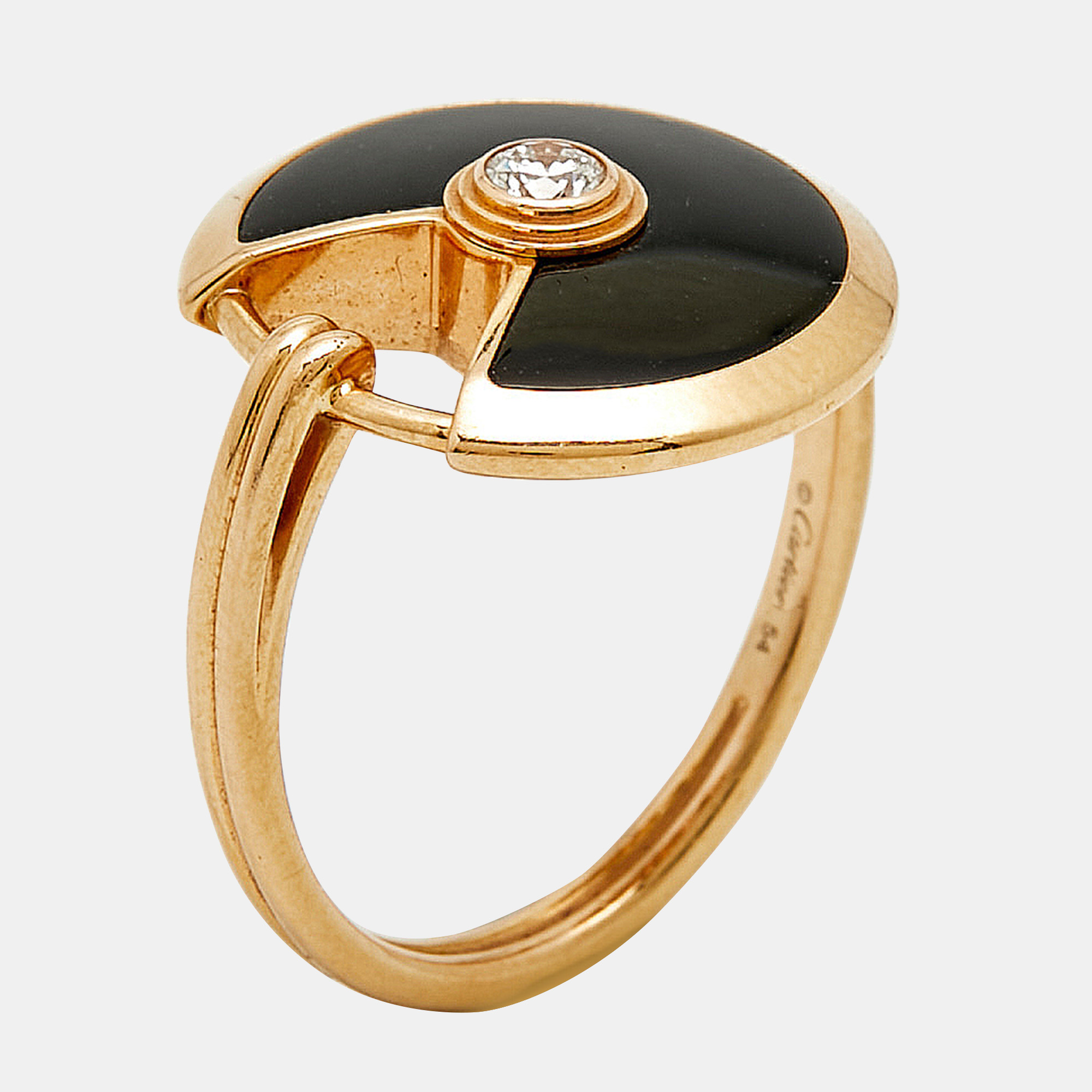

Cartier Amulette De Cartier Onyx Diamond 18k Rose Gold Ring Size