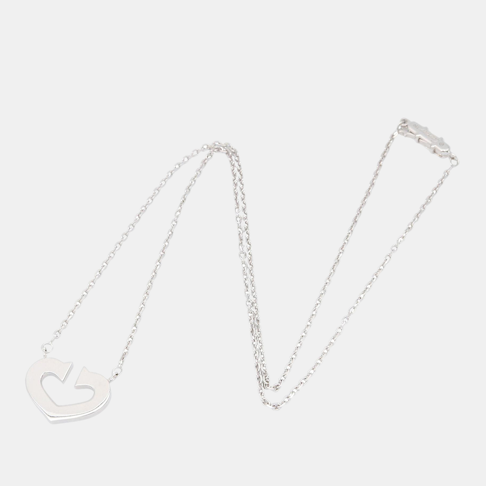 

Cartier 18K White Gold C de Cartier Heart Pendant Necklace, Silver