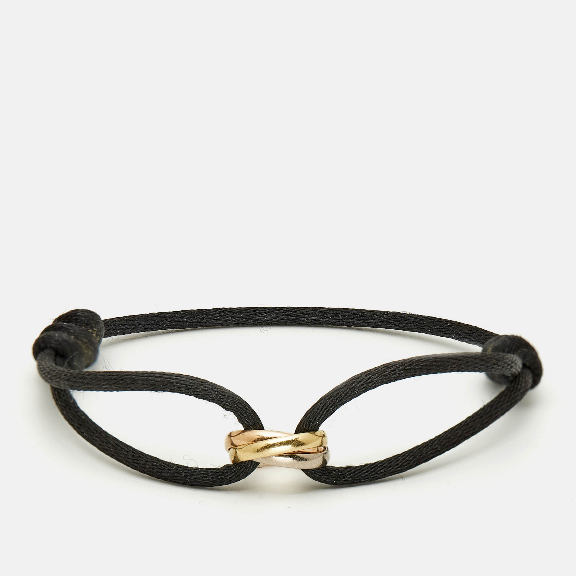

Cartier Trinity 18k Three Tone Gold Black Cord Bracelet