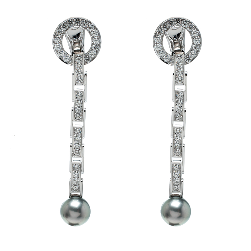 cartier pearl and diamond earrings