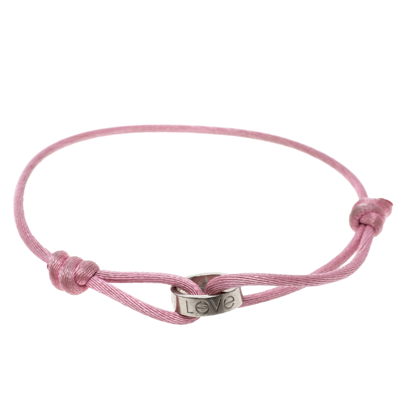 Cartier Love Charity 18k White Gold Adjustable Pink Cord Bracelet