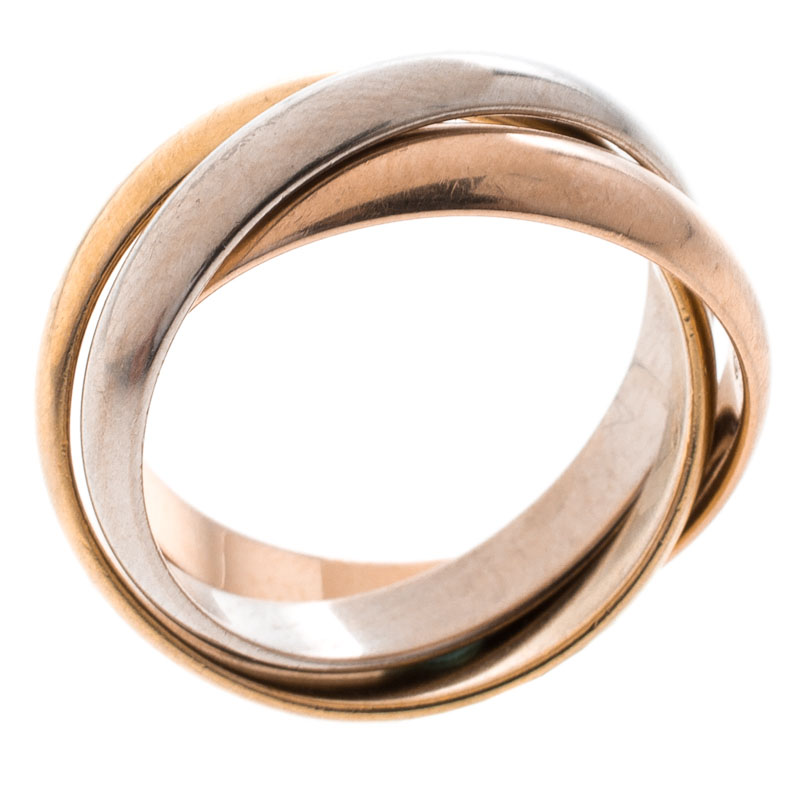 Pre Owned Cartier Trinity De Cartier 18k Three Tone Gold Ring Size 51