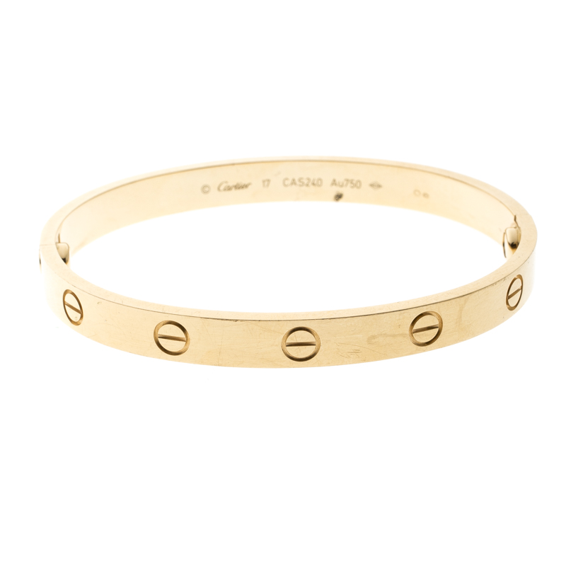 Cartier Love 18K Yellow Gold Bangle Bracelet 4 Diamonds Size 17 | The  Diamond Oak