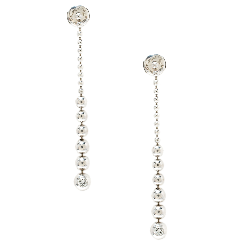 

Cartier Diamond & 18k White Gold Graduating Ball Bead Drop Long Earrings