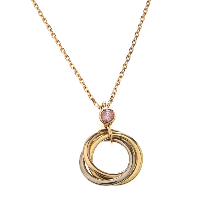 Cartier Trinity De Cartier Pink Sapphire 18k Three Tone Gold Pendant Necklace