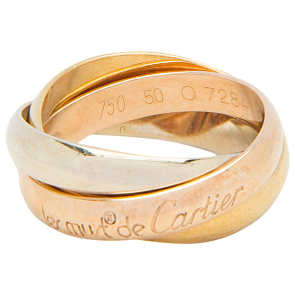 Cartier Les Must De Cartier Trinity Three Tone 18k Gold Band Ring Size 50 