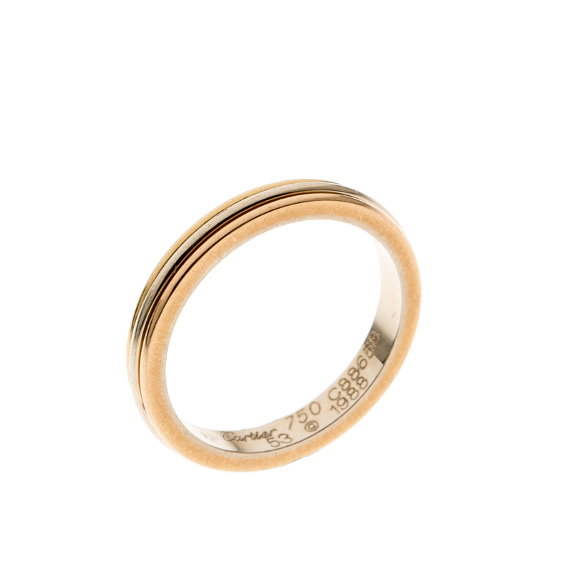 Pre Owned Cartier Trinity De Cartier 18k Three Tone Gold Band Ring Size 53