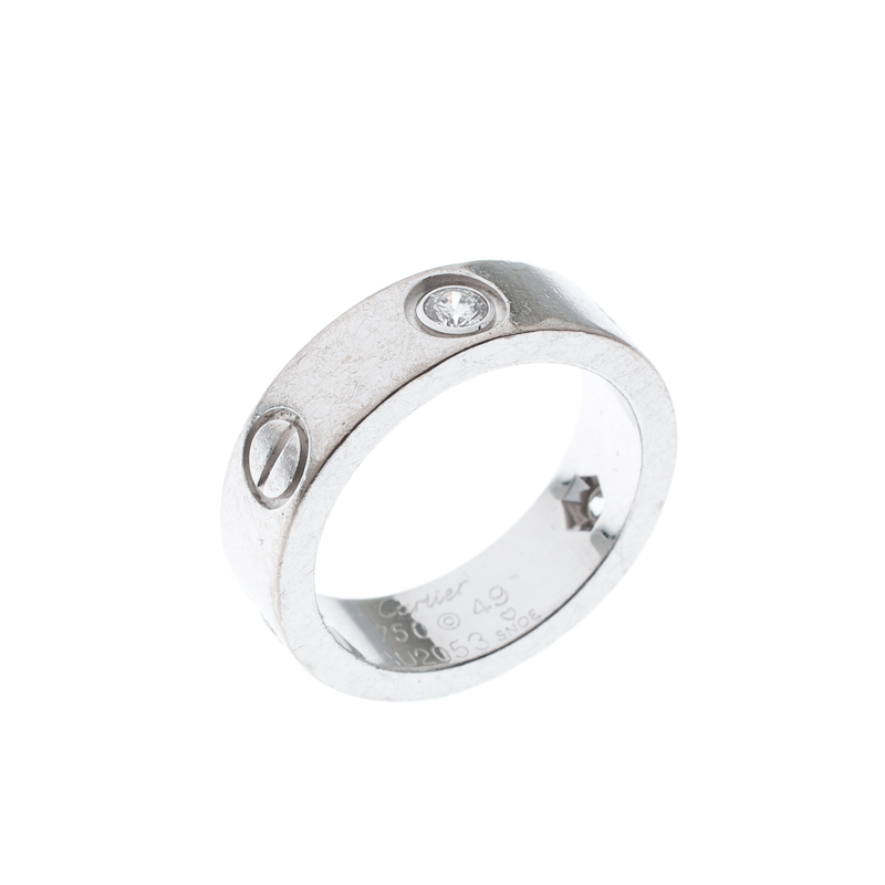 Pre Owned خاتم كارتييه لوف ذهب أبيض عيار 18 و3 ألماسات مقاس 49