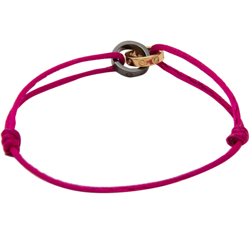 

Cartier Love Diamond 18K Rose Gold & Ceramic Rings Pink Cord Bracelet