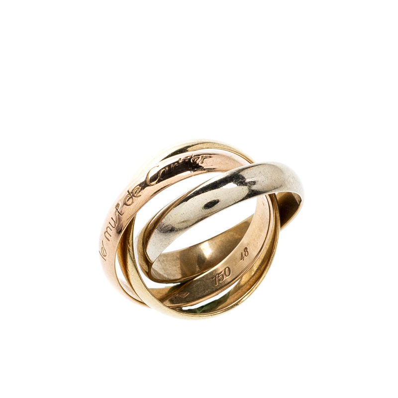 Cartier Les Must de Cartier Trinity Three Tone 18k Gold Band Ring Size 48  Cartier | TLC