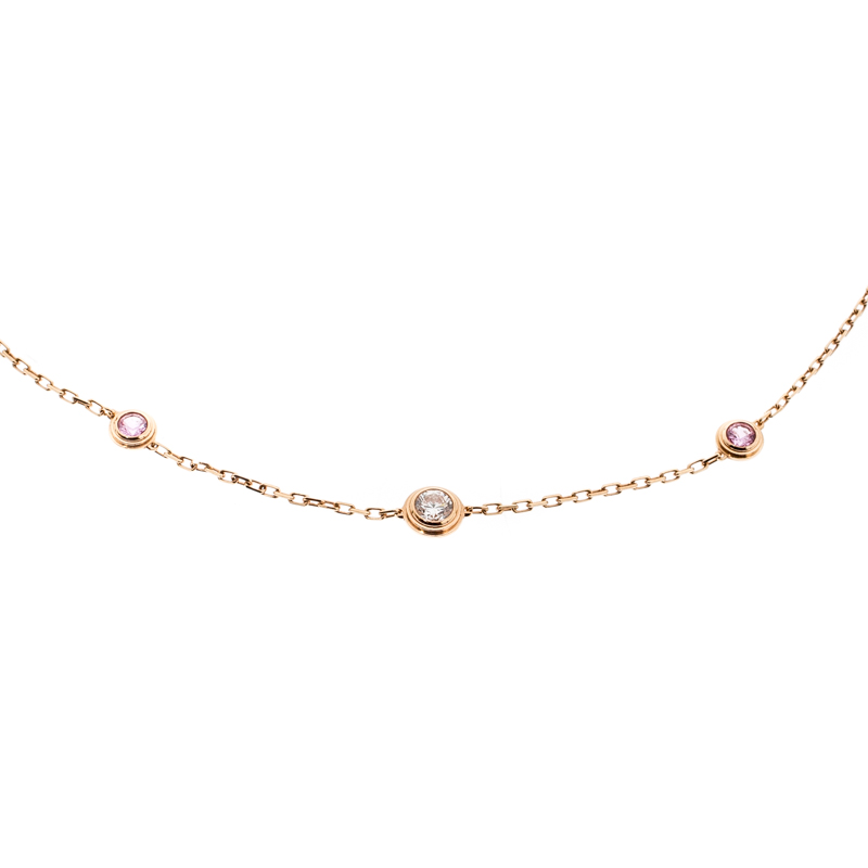 

Cartier Diamants Legers De Cartier Pink Sapphire Diamond 18k Rose Gold Station Necklace