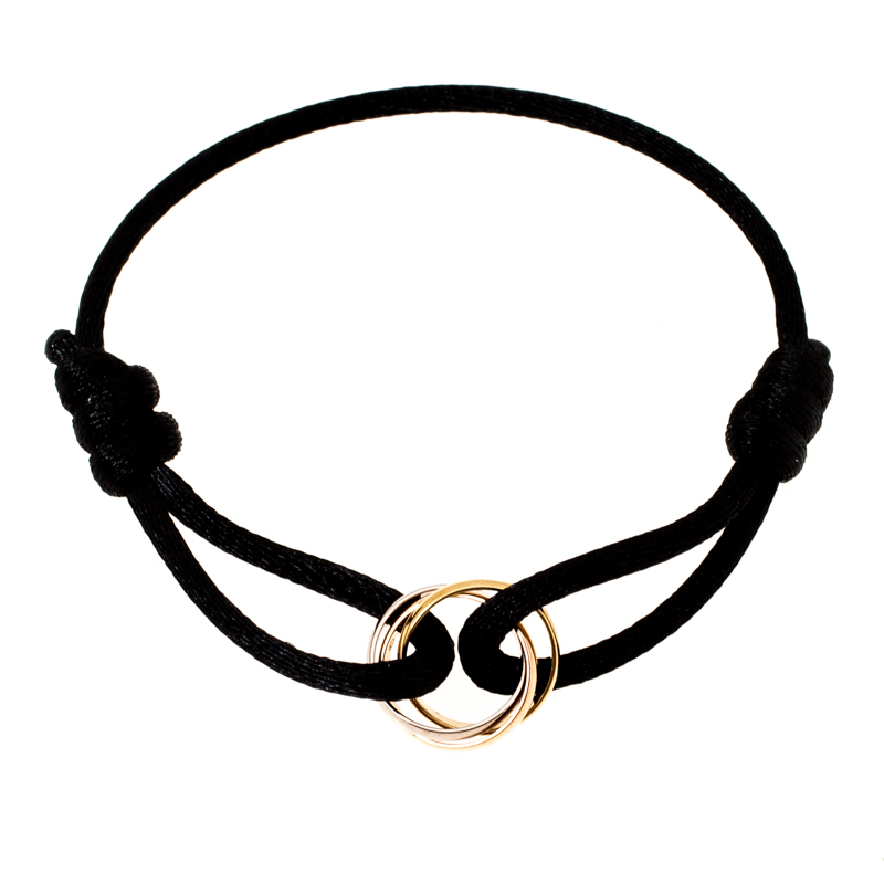 

Cartier Trinity De Cartier Three Tone 18k Gold Black Adjustable Cord Bracelet