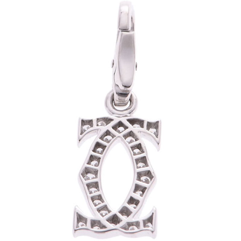 

Cartier 2C Charm 18K White Gold And Diamond Pendant, Silver