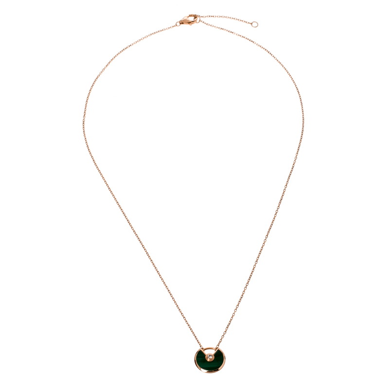 

Cartier Amulette De Cartier Malachite Diamond 18k Rose Gold Pendant Necklace