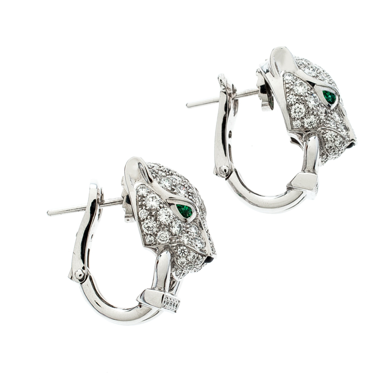 

Cartier Panthere De Cartier Diamond Emerald & Onyx 18k White Gold Earrings