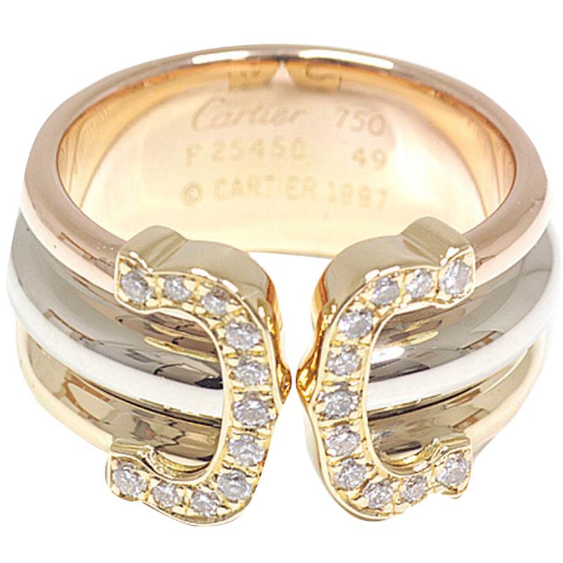 

Cartier C2 Three Tone 18K Gold Diamond Ring Size