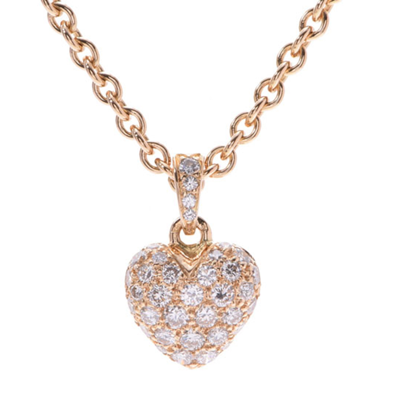 Cartier 18k Yellow Gold And Diamonds Pave Setting Heart Pendant Necklace - Cartier Diamond Heart Pendant Necklace Cartier 18k Yellow Gold And Diamonds Pave Setting Heart Pendant Necklace - Cartier Diamond Heart Pendant Necklace