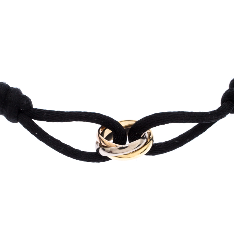 

Cartier Trinity De Cartier Three Tone 18k Gold Black Adjustable Cord Bracelet