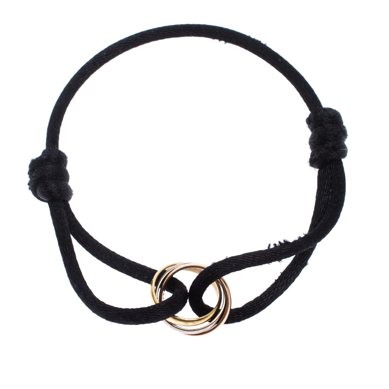 

Cartier Trinity Three Tone 18k Gold Black Cord Adjustable Bracelet