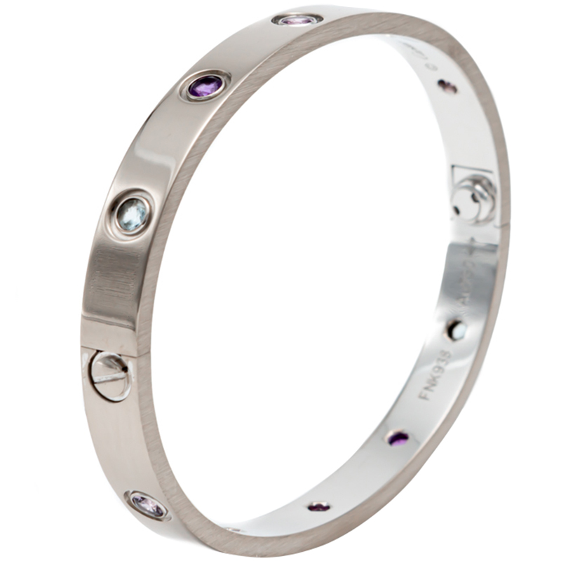 مملوكة مسبقًا Cartier Love Multicolored Gemstones 18K White Gold Size 16