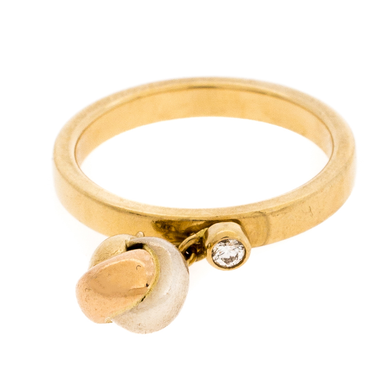 

Cartier Diamond Three Tone 18K Gold Trinity Knot Charm Ring Size