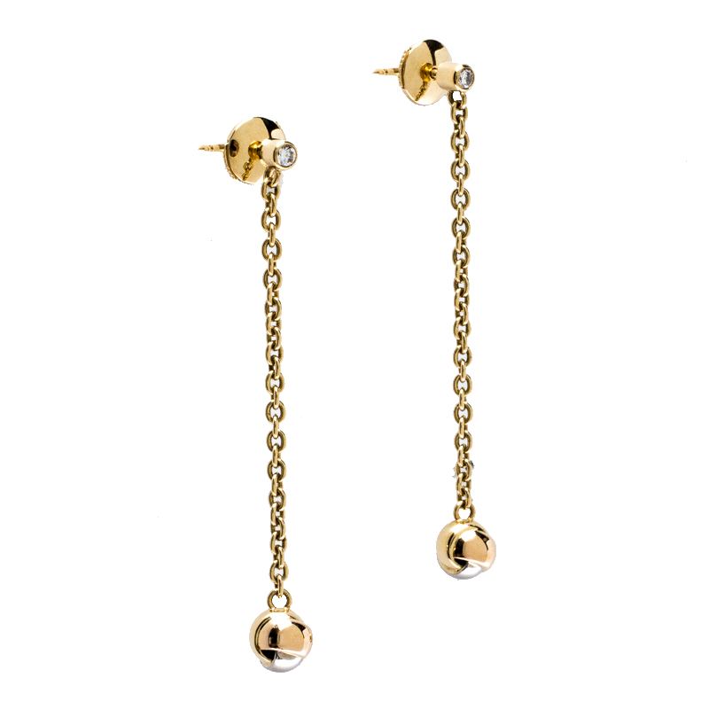 

Cartier Diamond Three Tone 18K Gold Trinity Knot Long Dangle Earrings