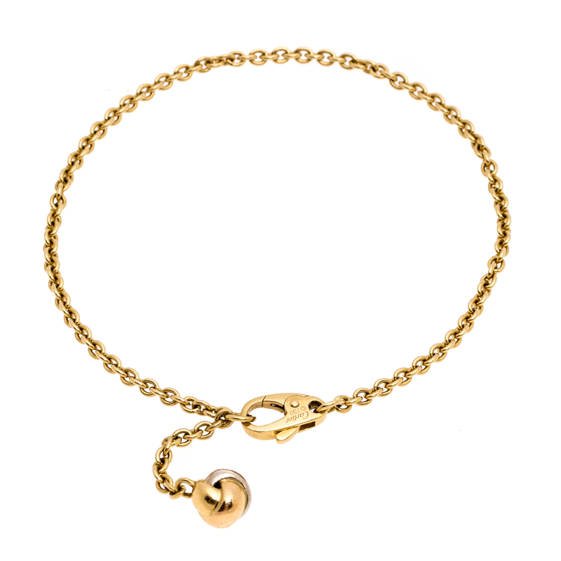 Cartier Trinity Knot Three Tone 18K Gold Chain Link Dangling Charm Bracelet