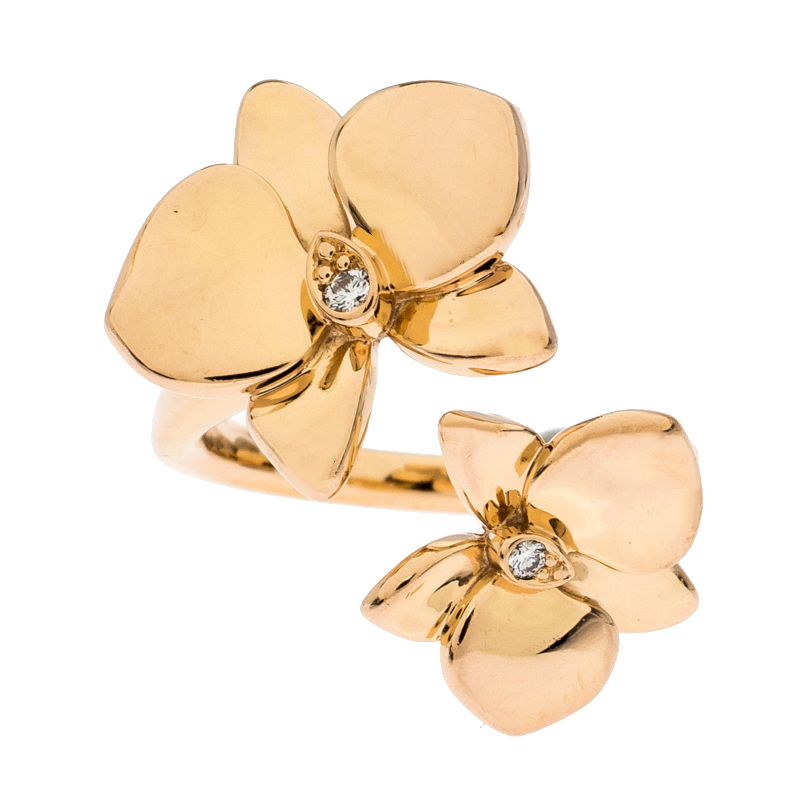 Cartier 18K Rose Gold Caresse d'Orchidées par Cartier Diamond Ring Size EU 52