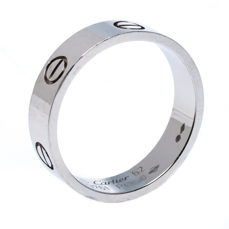 Pre-owned Cartier Love Platinum Band Ring Size 62 In Silver