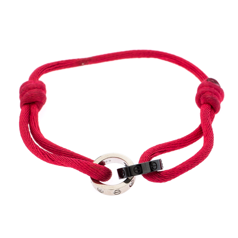 مملوكة مسبقًا سوار كارتييه لوف حبل وردي قابل للتعديل سيراميك و ألماس و ذهب أبيض عيار 18 