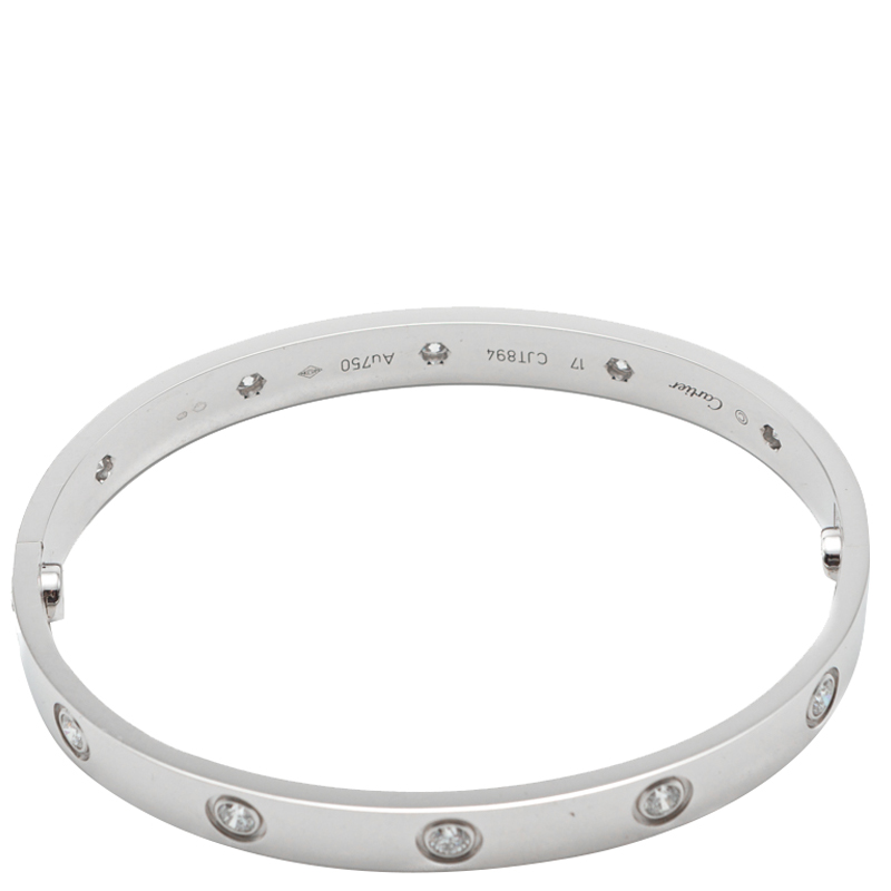

Cartier Love White Gold 10 Diamonds Bracelet Size, Silver