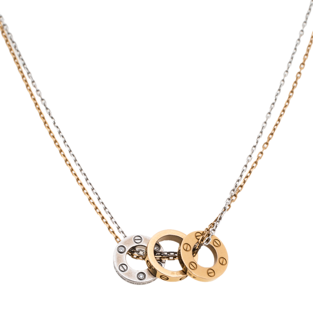 

Cartier Love 6 Diamond Two Tone 18K Gold 3 Circular Charm Necklace
