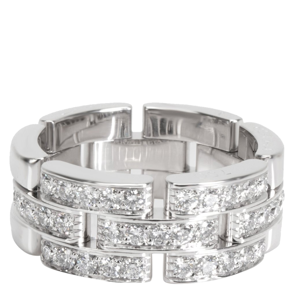 

Cartier 18K White Gold Diamond Maillon Panthere Band Ring Size