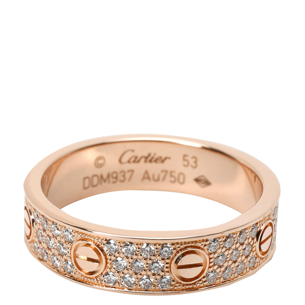 

Cartier 18K Rose Gold Love Diamond Pave Wedding Ring Size