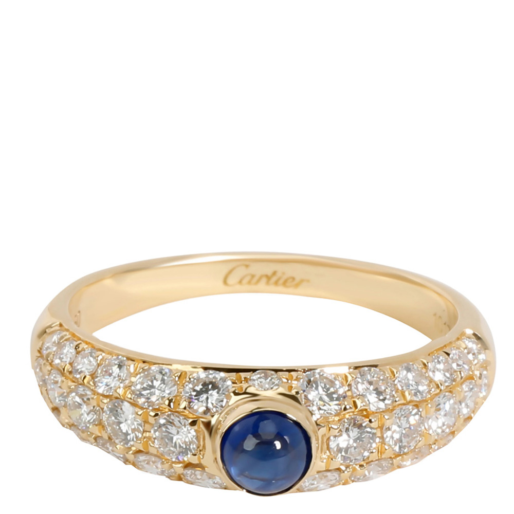 

Cartier 18K Yellow Gold Cabochon Sapphire & Pave Diamond Ring Size