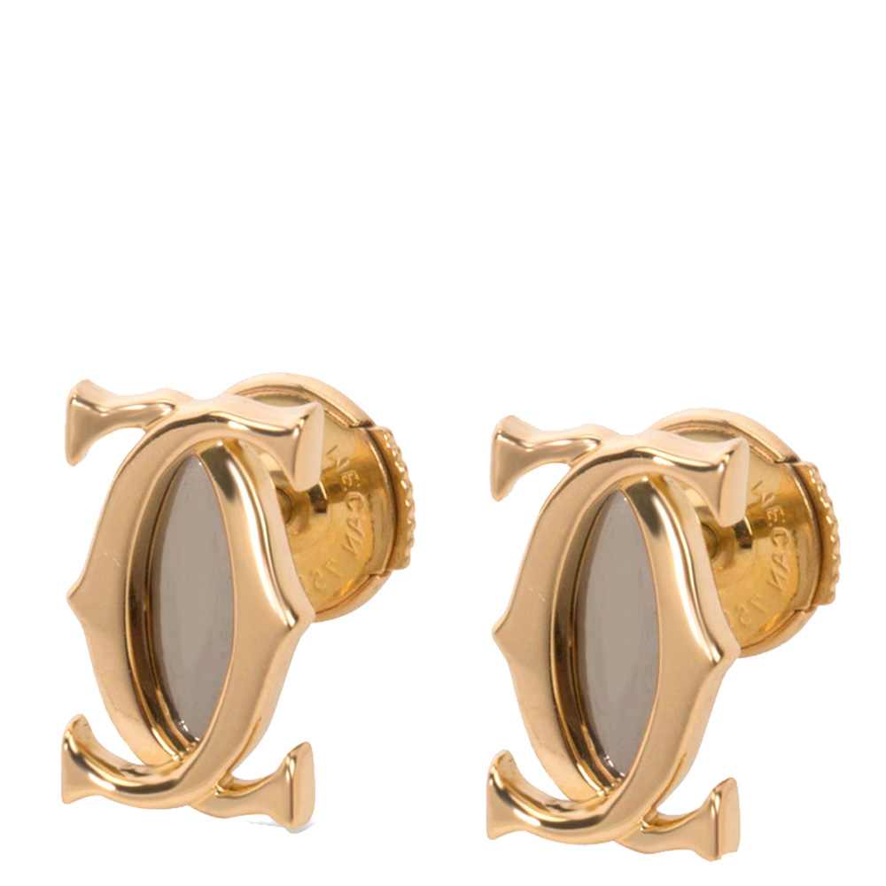 Cartier 18K Yellow Gold Double C Logo Earrings