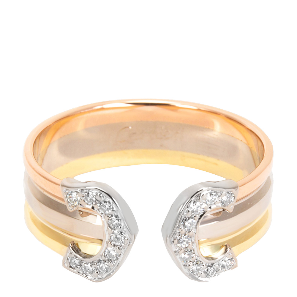 

Cartier 18K Three Tone Gold Logo Diamond Ring Size