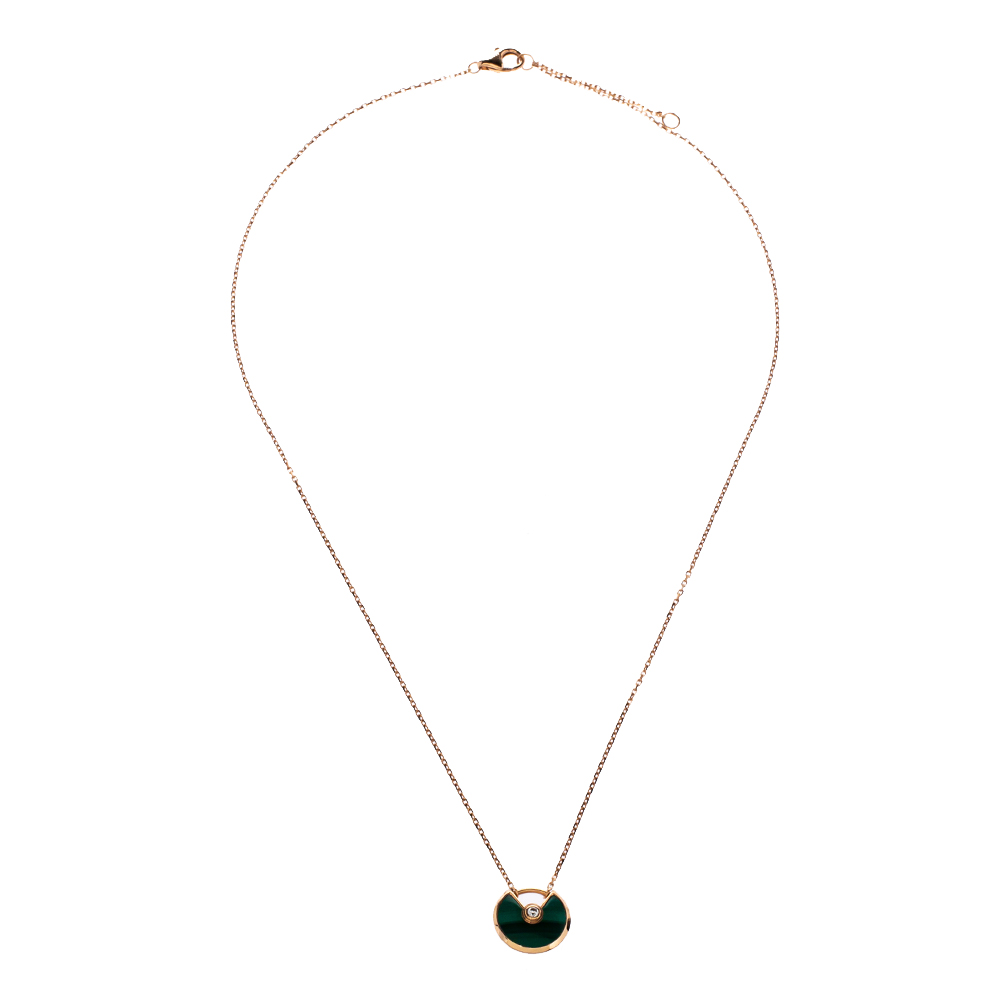 

Cartier Amulette De Cartier Diamond Malachite 18K Rose Gold  Pendant Necklace