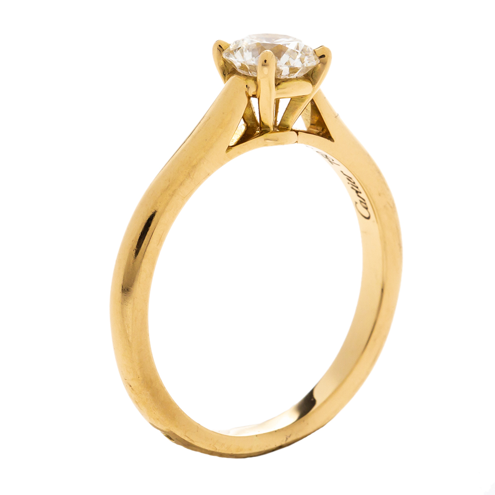 مملوكة مسبقًا Cartier 0.70ct Solitaire Diamond 18K Yellow Gold Engagement Ring Size 53