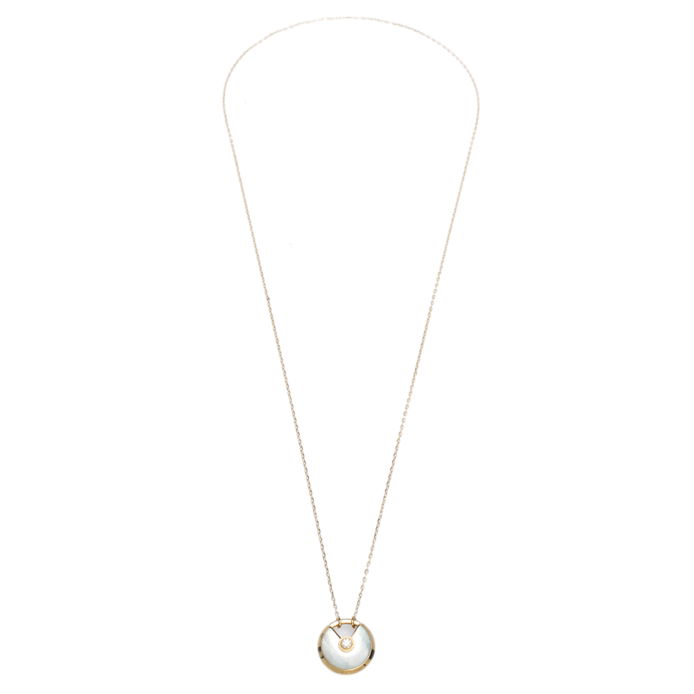 

Cartier Amulette De Cartier Mother of Pearl Diamond 18K Yellow Gold Necklace