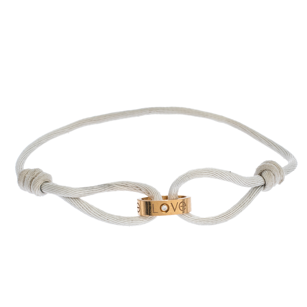 مملوكة مسبقًا Cartier Love Diamond 18K Rose Gold White Adjustable Cord Bracelet