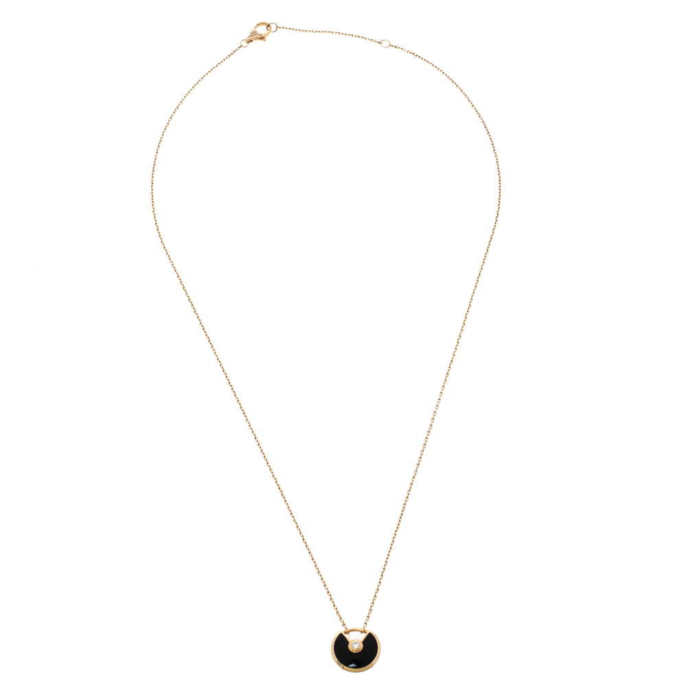 

Cartier Amulette de Cartier Diamond Onyx 18K Rose Gold Necklace