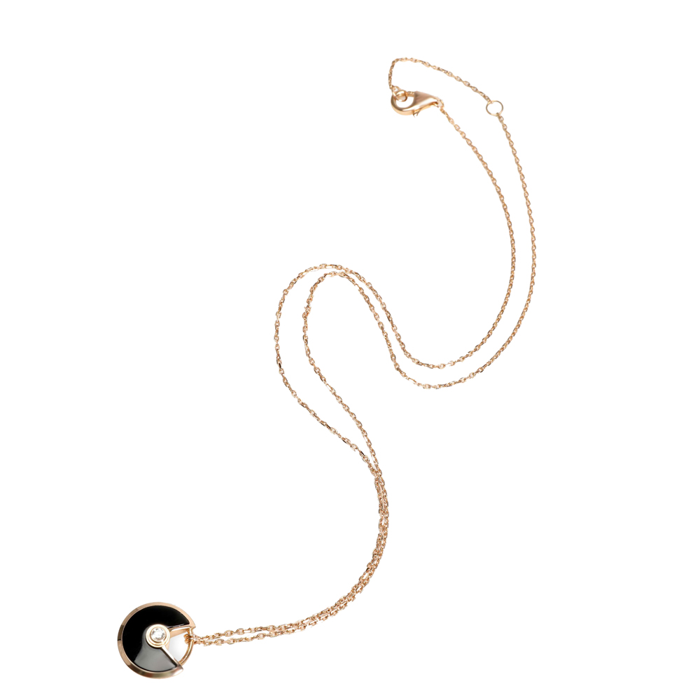 

Cartier Amulette de Cartier  18K Rose Gold Diamond Onyx Necklace