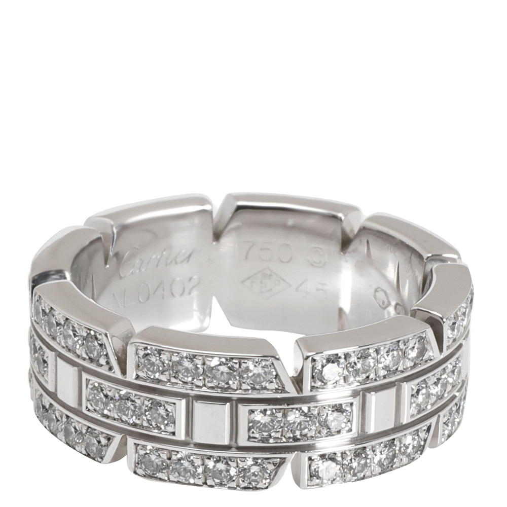 

Cartier Tank Francaise Diamond 18K White Gold Ring Band Size